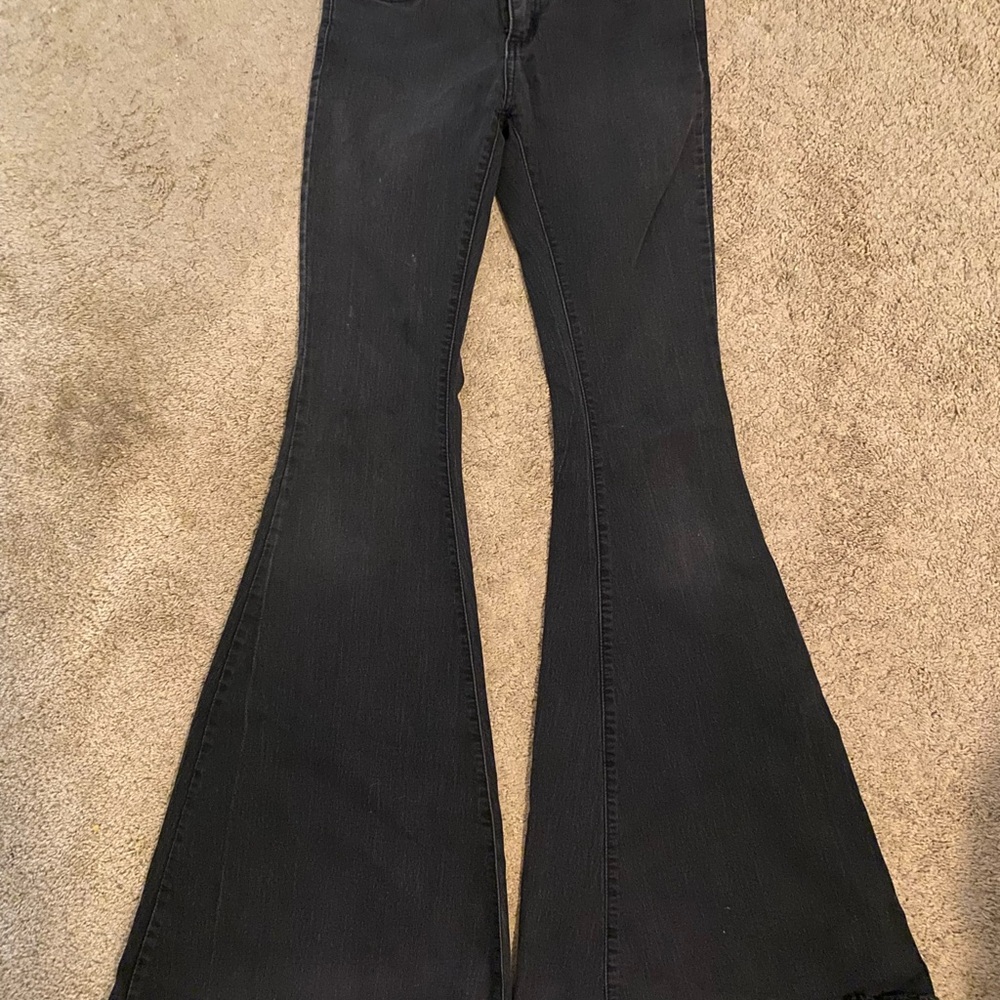 Free People Super Flare Black Bellbottom Jeans Low Rise